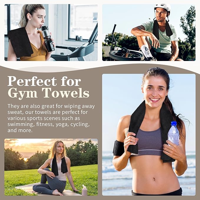 FIXSMITH Salon Towels 12 Pack, Black Hand Towels for Bathroom, Quick Dry Gym Towels, Spa Face Towel, Absorbent Microfiber Towels for Salon, Barber, Gym, Bath, Pedicure and Home Hair Care,16 x 27 in