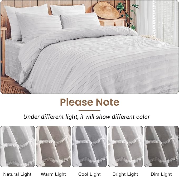 NEXHOME PRO Duvet Cover Full Size, Light Grey 3 Pieces Boho Tufted Duvet Cover Set, Soft and Lightweight Microfiber Comforter Cover Set for All Season (Light Grey Full, 80 x 90)-No Comforter