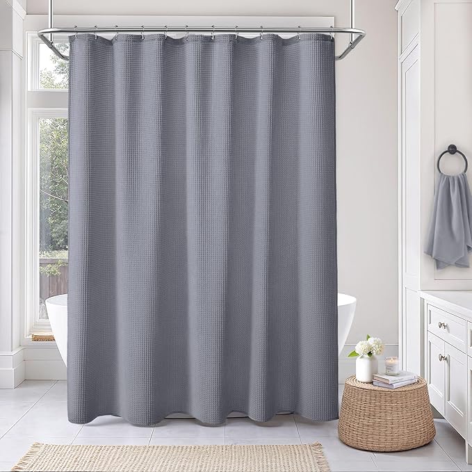 Waffle Weave Shower Curtain - Grey Cotton Fabric Texture Heavyweight Shower Curtain for Bathroom,Washable,72Wx72L