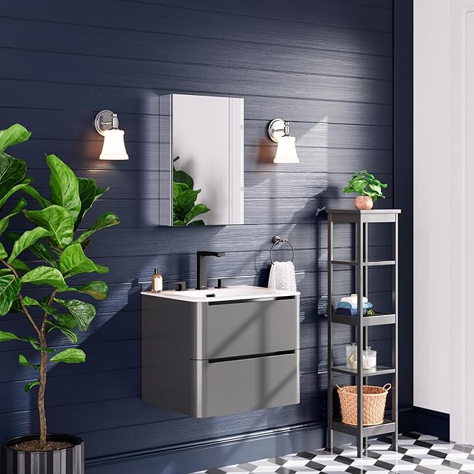 Medicine Cabinet 16" x 24", Bathroom Medicine Cabinet with Mirror, Recessed Medicine Cabinets with Adjustable Shelves, Soft-Closing Door, and Aluminum Alloy Frame - Reverse Installation, Silver
