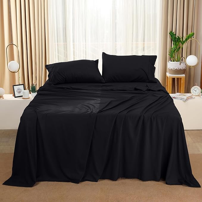 Utopia Bedding King Sheet Set – 4 Piece Bed Sheets for King Size Bed, Soft and Breathable Microfiber, Includes 1 Fitted Sheet, 1 Flat Sheet and 2 Pillowcases (Black)