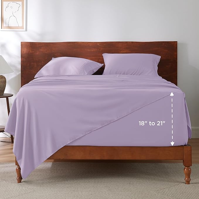 Bedsure Deep Pocket Queen Sheets Set - Fits Mattresses Up to 21 Inches Thick - 4 Piece GentleSoft Bed Sheets, Moisture Wicking, Soft & Cooling Bedsheet & Pillowcases, Easy & Secure Fit, Light Purple