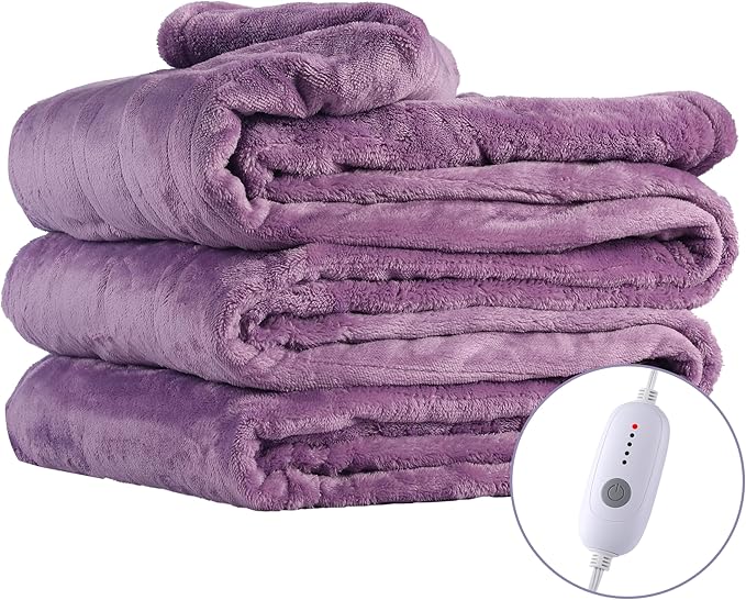 Electric Heated Blanket Full Size 72"x84", Cozy Large Oversized, 5 Heating Levels & 10 Hours Auto Off, Cozy for Bed, Sofa, & Office, Machine Washable, Purple