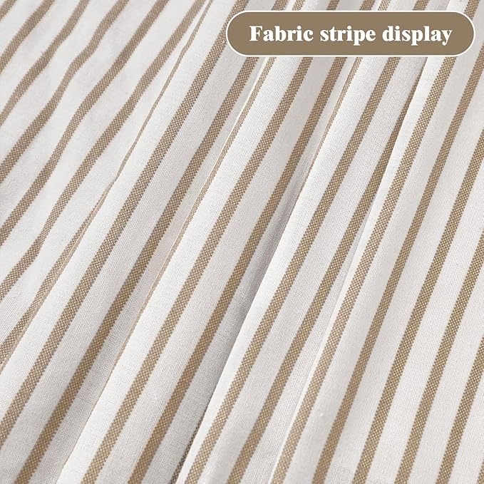 Farmhouse Shower Curtain Linen Beige Button Woven Fabric Country Rustic Western, Pleated Beige Stripe 72" W x 72" L