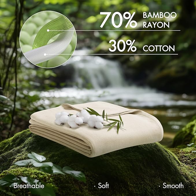 Madison Park King Size Blanket, 70% Rayon Bamboo-Based, 30% Cotton, Breathable for Hot Sleepers Menopause, Ultra Soft and Snag-Resistant, Summer Blanket for Bed or Couch, King 108"x90", Ivory