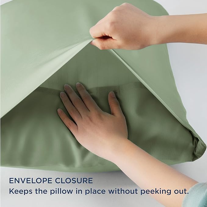 Bedsure Pillow Cases Queen, Cooling Pillow Cases, Rayon Derived from Bamboo Sage Green Pillowcases Queen Size Set of 2, Soft & Breathable Bedding Pillow Covers with Envelope Closure, 20x30 Inches