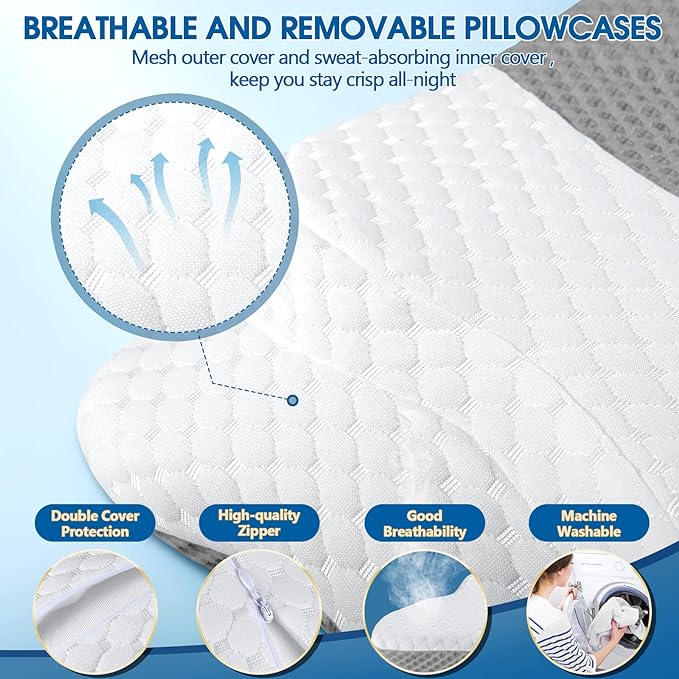 Cervical Neck Pillow for Pain Relief Sleeping, Contour Memory Foam Pillows, Ergonomic Side Sleeper Pillows for Adults, Orthopedic Neck Support Pillow for Back Stomach Sleepers-King Size