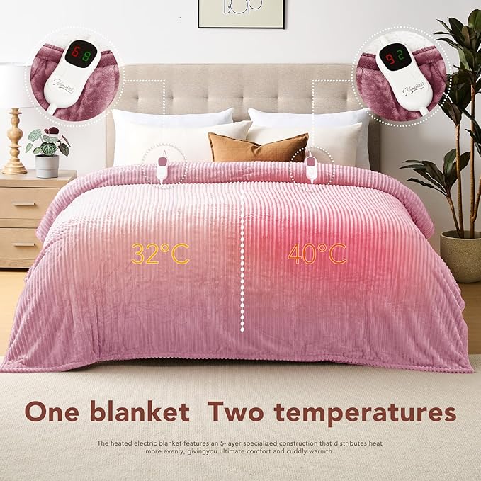 Homemate Electric Heated Blanket King Size - 100"x90" Heating Blanket King Size Dual Control 1/2/4/6/8 Hours Auto-Off 10 Heat Level Over-Heat Protection Soft Flannel Sherpa ETL Certification