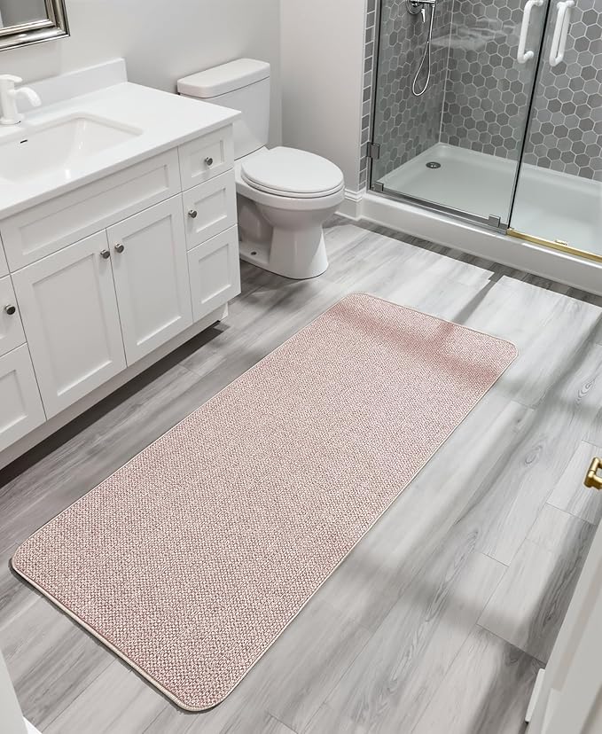 Bath Mat,Ultra Thin Bathroom Runner Rugs,Large Bath Mats for Bathroom,Quick Dry,Non-Slip,Machine Washable,Low Pile,Bath Rug,Shower Outside,Sink,Home Decor Accessories.Beige,2'x5'(24x60inch)