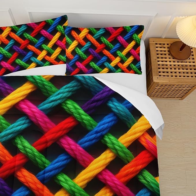 Colorful Checkered Geometric Pattern Comforter Set Full Size,Waffle Weave Bedding Set Full,with 1 Comforter with 2 Pillow Case,Checkered Print Bedroom Decor