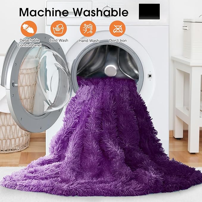 Heated Electric Blanket Twin,Warm Winter Birthday Gifts for Women Her Grandma–Faux Fur with Soft Sherpa,10 Heat Settings,5 Time Settings with Fast Heating, 62x84, Mystic Purple
