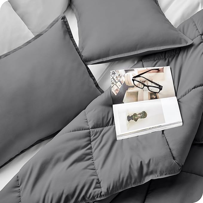 Bare Home Comforter Set - Queen Size - Ultra-Soft - Goose Down Alternative - Premium 1800 Series - Reversible - All Season Warmth (Queen, Chester Buffalo Plaid - White/Black)