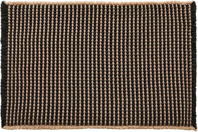 Waffle Bath Mat, Boho Bathroom Rugs Non Slip Washable Super Absorbent Quick Dry Bath Mat Farmhouse Bathroom Decor, 36"x24" Khaki and Black