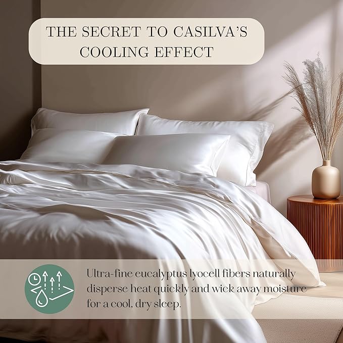 CASILVA Eucalyptus Sheets - Infused with Silver for Anti-Odor, Softer Than Silk Fibers, More Cooling Than Cotton - Perfect for Hot Sleepers & Sensitive Skin - 100% Tencel Lyocell - Twin Sheet Set