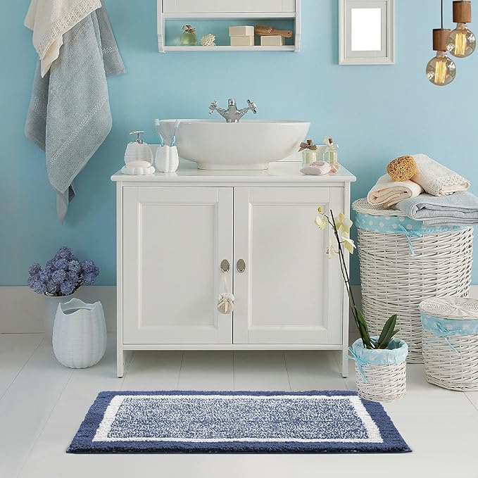 CozeCube Bath mats for Bathroom Non Slip, Fluffy Absorbent Microfiber Bath mat Washable, Aesthetic Bathroom Rugs, Long Navy Blue Bath Runner, Navy Blue, 59" x 24"