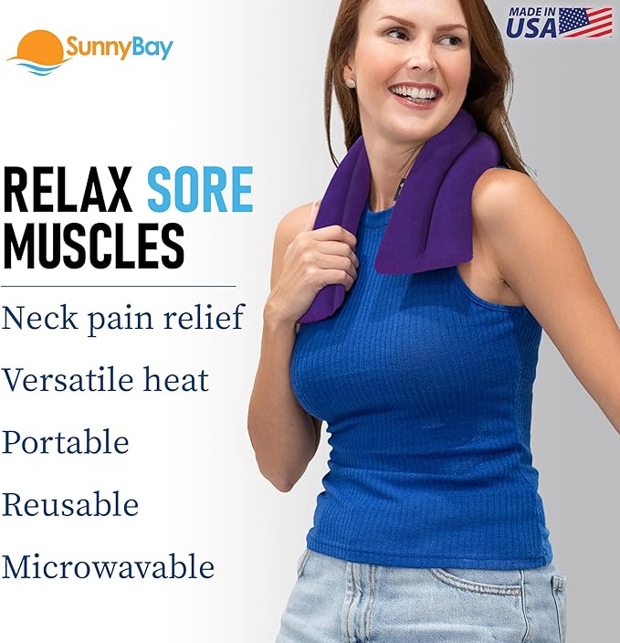SunnyBay Microwave Heating Pad, Microwavable Moist Heated Neck and Shoulder Wrap, Versatile Weighted Beanbag Cold Pack or Warm Compress for Pain Relief, 26x4 Inches, Purple