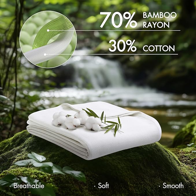 Madison Park Queen Size Blanket, 70% Rayon Bamboo-Based, 30% Cotton, Breathable for Hot Sleepers Menopause, Ultra Soft and Snag-Resistant, Summer Blanket for Bed or Couch, Queen 90"x90", White