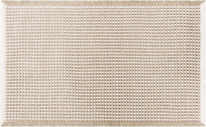 Waffle Bath Mat - Boho Bathroom Rugs Non Slip Washable, Super Absorbent & Quick Dry, Soft Bath Mat Farmhouse Bathroom Decor, 24'' x 48'', Khaki and White