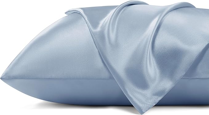 Bedsure Satin Pillowcase with Zipper, Similar to Silk Pillow Cases 2 Pack, Satin Pillow Cases Queen, Silky & Soft Bedding Pillow Covers for Hair & Skin, Gifts for Women Men, Stone Blue, 20x30 Inches
