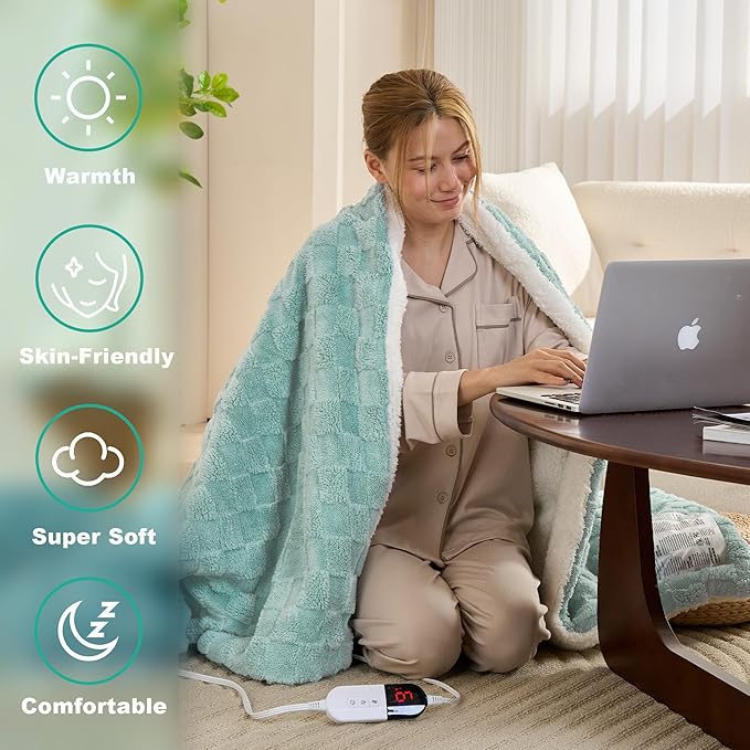 Electric Blanket, Heated Blanket with 6 Heat Levels & 10 Hours Auto Off, Soft Checked Flannel Fast Heating Blanket with ETL & FCC Certification (Green, 72"X84")