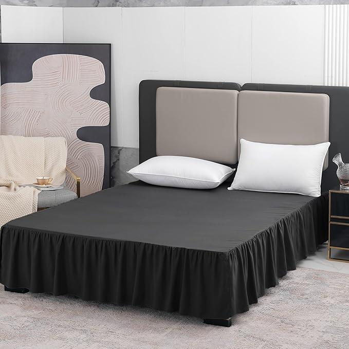 Black Bed Skirt Queen Size Ruffled Bed Skirt with Split Corners, Queen Bed Skirt 14 Inch Drop, TSUTOMI Queen Size Bed Skirt Black for Ruffled Bed Skirt with Split Corners, Bed Skirts Queen Size