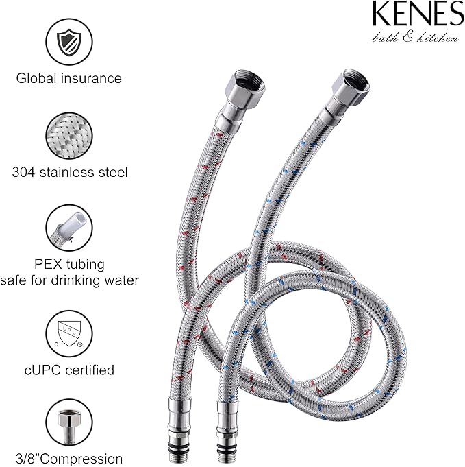 KENES 2 Handle Widespread Bathroom Faucets Brushed Nickel, Bathroom Sink Faucet 3 Hole Vanity Faucet with Lead-Free Supply Hose, KE-9050