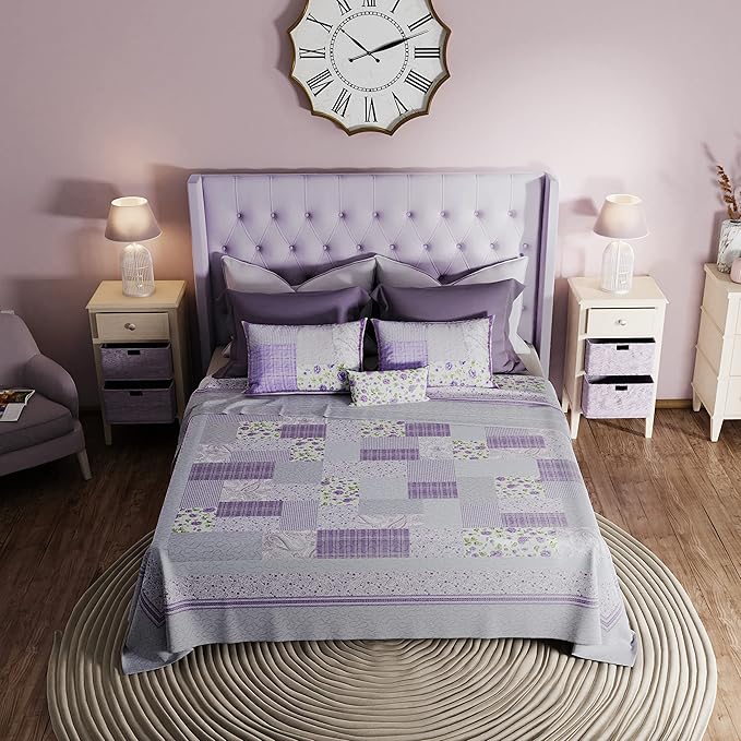Donna Sharp King Quilt - Lavender Rose Cotton Contemporary Quilt with Patchwork Pattern - Machine Washable