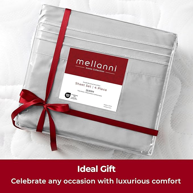 Mellanni Extra Deep King Sheets - 4 PC Iconic Collection Bedding - Hotel Luxury, Ultra Soft, Cooling Bed Sheets - Wrinkle, Fade, Stain Resistant (King, Light Gray)