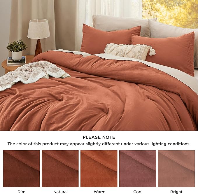 Bedsure Queen Size Comforter Set, Burnt Orange Soft Prewashed Bedding for All Seasons, 3 Pieces GentleSoft™ Down Alternative Bed Set, 1 Lightweight Comforter (90"x90") and 2 Pillowcases (20"x26")