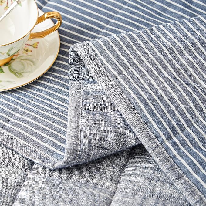 Navy Quilts Queen Size, Cotton Bedspreads Queen Size,3-Pieces Queen Quilt Set with Blue Stripe Bedding Coverlet Light Weight Quilted Blanket with 2 Pillow Shams