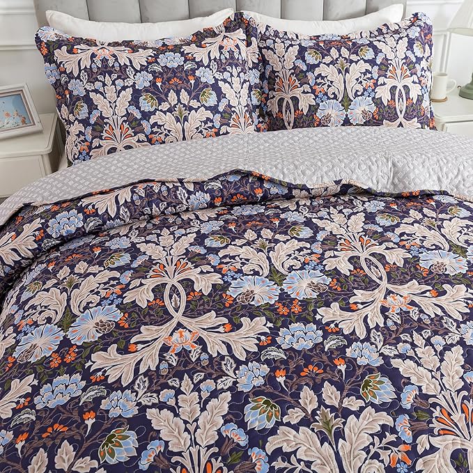 HoneiLife Quilt Set Queen Size - Microfiber Bedspreads for Queen Bed, Reversible Coverlet Lightweight Bedcover Quilt Bedding Sets-Navy