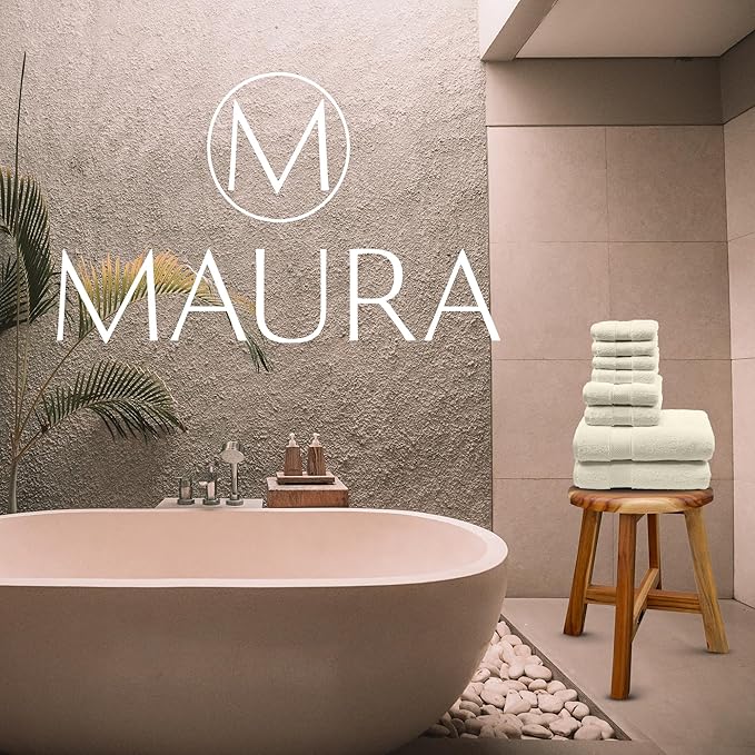 MAURA Ivory Bath Towel Set of 8 for Bathroom. Turkish Cotton Luxury Bath Towels. Extra Large, Thick, Plush & Soft. Hotel & Spa Quality - Cream