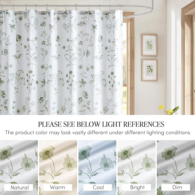 Martha Stewart Martha's Garden Shower Curtain Botanical Floral Print Cotton Shower Curtain for Bathroom, Spa Quality Modern Shower Curtains Standard Size, 72x84 Sage Green