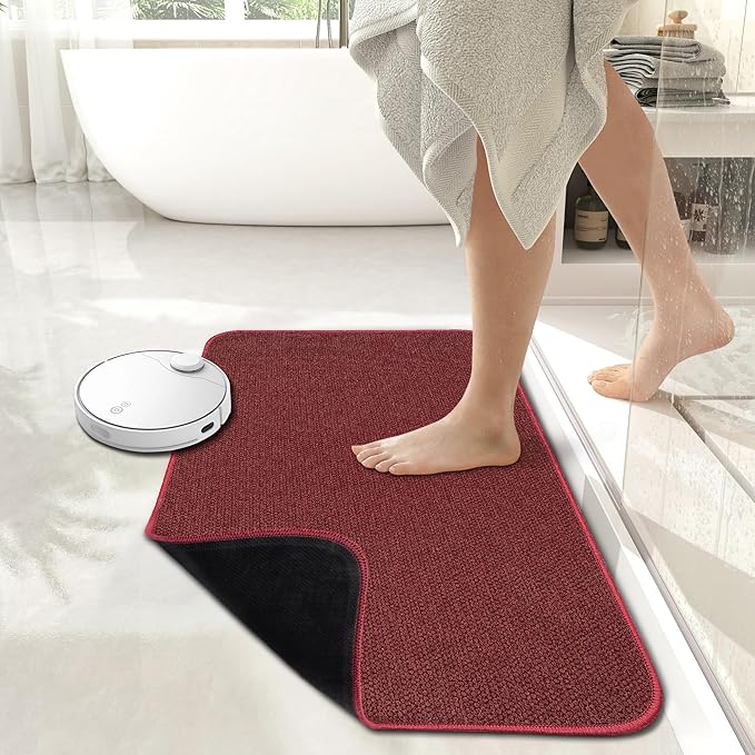 Christmas Bath Mat,Ultra Thin Bathroom Rugs,Bath Mats for Bathroom,No Slip Bath Rugs,Quick Dry,Machine Washable,Low Pile,Absorbent,Shower Outside,Sink,Home Decor Accessories.Red,1'5"x2'3"(17x27inch)