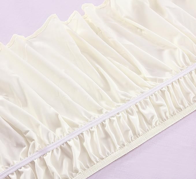MEILA Wrap Around Bed Skirt Three Fabric Sides Elastic Dust Ruffled 18 Inch Tailored Drop,Easy to Install Fade Resistant-Ivory, Queen/King