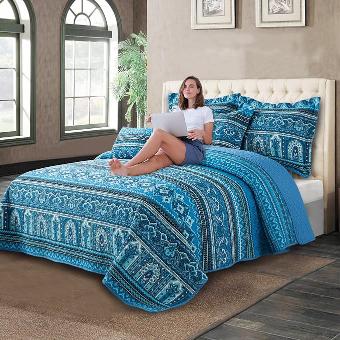 BEDIFANY Cotton Quilt King Size Sets, Lightweight King Bedspread Soft Quilted Reversible Coverlets Sets Boho Quilt King Set for Bed Decorations for All Seasons, 3 Pieces