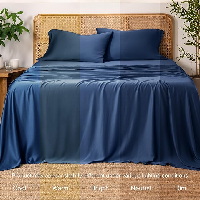 Bare Home 100% Rayon Made from Bamboo Luxury Twin Sheet Set - 3 Piece Bedding Set - Deep Pockets - Cooling Sheets - Breathable - Easy Fit - Soft Bedding Sheets & Pillowcases (Twin, Dark Blue)