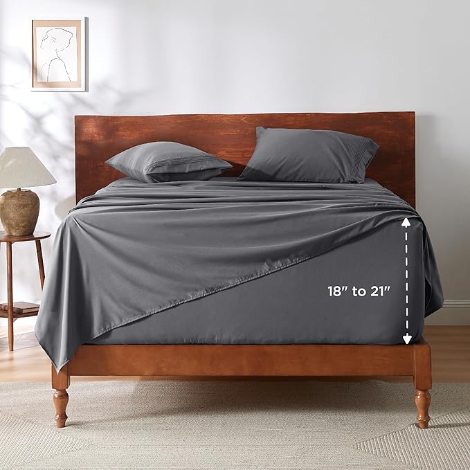 Bedsure Twin XL Sheets Dorm Bedding, GentleSoft Breathable Extra Long Twin Sheets & Pillowcases, Moisture Wicking Cooling, Deep Pocket Fits Mattress Up to 21 Inches Thick, Dark Grey