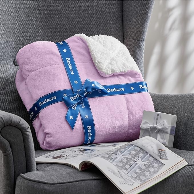 Bedsure GentleSoft Sherpa Fleece Throw Blanket for Couch - Thick and Warm Throw for Girls and Women, Soft Fuzzy Plush Kids Blanket for Winter, Lilac, 50x60 Inches