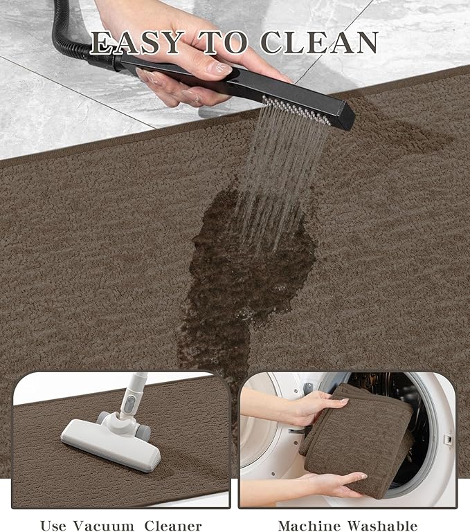 chakme 2 Piece Bathroom Rug Sets, Ultra Thin Bath Mat Quick Dry, Absorbent Non Slip Machine Washable, Coffee, 17" x 24"