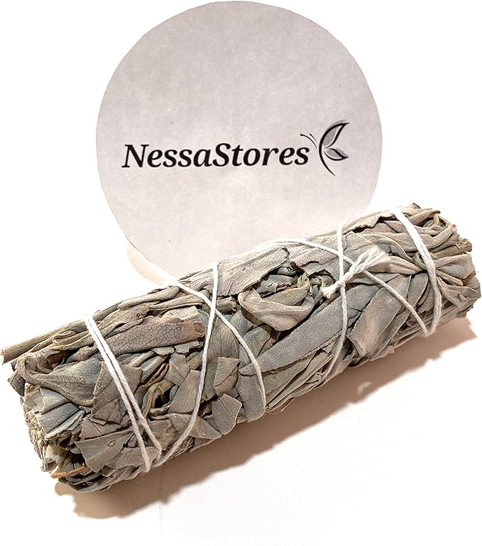 NessaStores 1 California White Sage Smudge Stick, 4 Inch Hand Tied, All Natural for Home Cleansing, Stress Relief, & Clearing Negative Energy JC-006