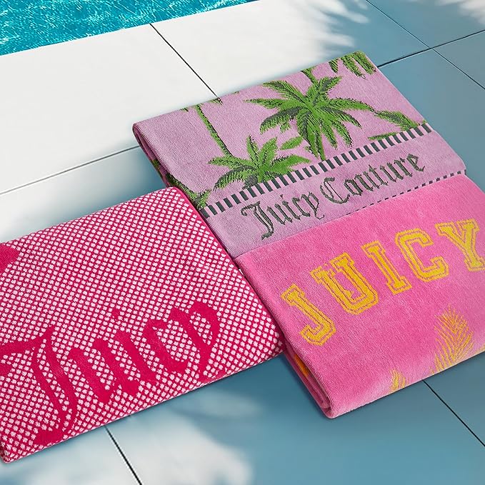 Juicy Couture Palm Trees 36" x 72" 100% Cotton Oversized Beach Towel - Soft, Absorbent, and Quick-Drying, Perfect for Beach, Pool, or Travel