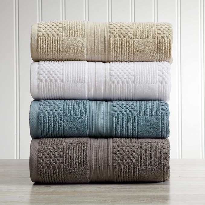 Springtree Home 100% Cotton Bathroom Towel Set | 6 Piece Set - White Towels | Geometric Textured Design | Absorbent & Quick-Dry | Oeko-TEX® Standard 100 Cotton | Myla Collection - White