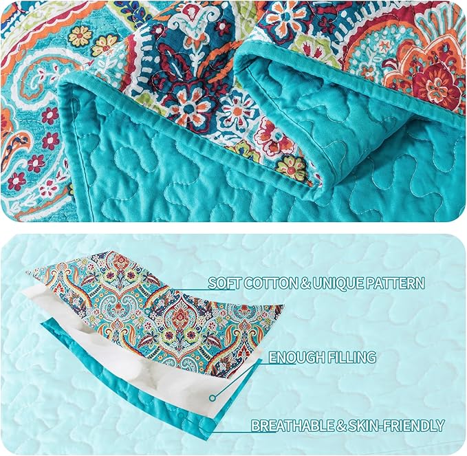 BEDIFANY Cotton Queen Quilt Set - Lightweight Queen Size Quilts Bedding Set for a Comfortable Sleep - Reversible Bedspread Coverlet (90 * 98 in) with Boho Pattern, 3 Pieces