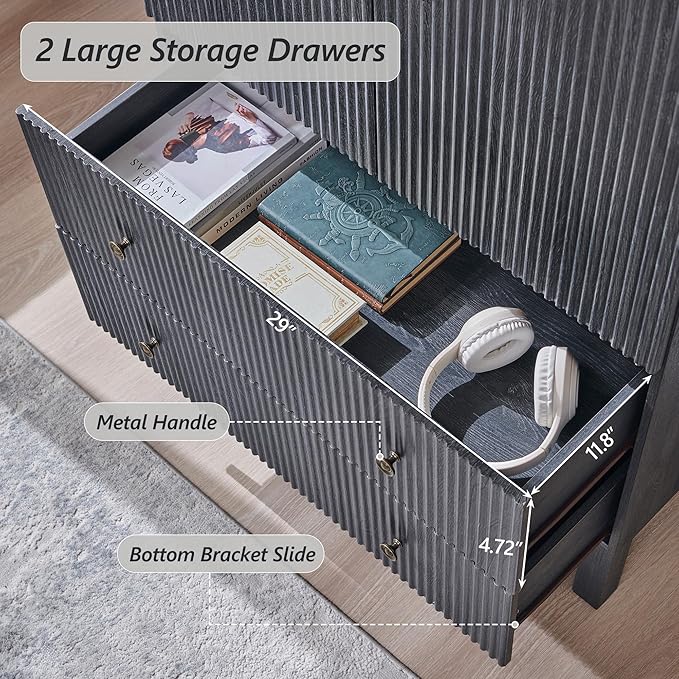 71" Tall Arched Bathroom Storage Cabinet, Modern Fluted Cabinet Storage with 4 Shlves and 2 Drawers, Floor Cabinet for Bathroom, Living Room, Kitchen, Dark Gray