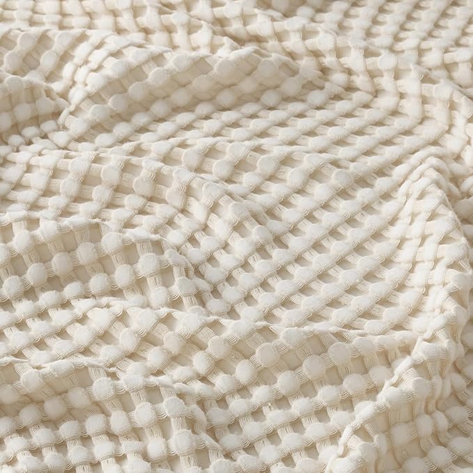 Bedsure Cooling Cotton Waffle Throw XL Blanket - Lightweight Breathable Blanket of Rayon Derived from Bamboo for Hot Sleepers, Light Beige, 50x70 Inches
