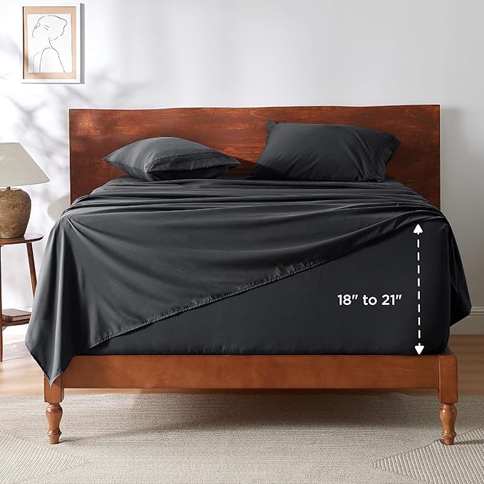 Bedsure Twin XL Sheets Dorm Bedding, GentleSoft Breathable Extra Long Twin Sheets & Pillowcases, Moisture Wicking Cooling, Deep Pocket Fits Mattress Up to 21 Inches Thick, Black