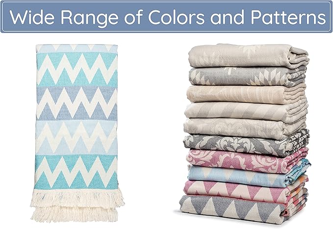 Premium Turkish Beach Towel – 100% Cotton, Quick Dry, Sand Free, Oversized Beach Towel 35”x 67” – Ideal for Travel, Pool, and Beach, – Zig Zag Blue