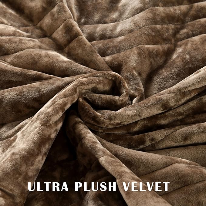 Velvet Quilt Set, Mocha Brown Velvet Quilt King Size Comforter Set, Luxury Bedding Soft Plush Bedspread, Machine Washable Coverlet, All-Season 3 Pieces