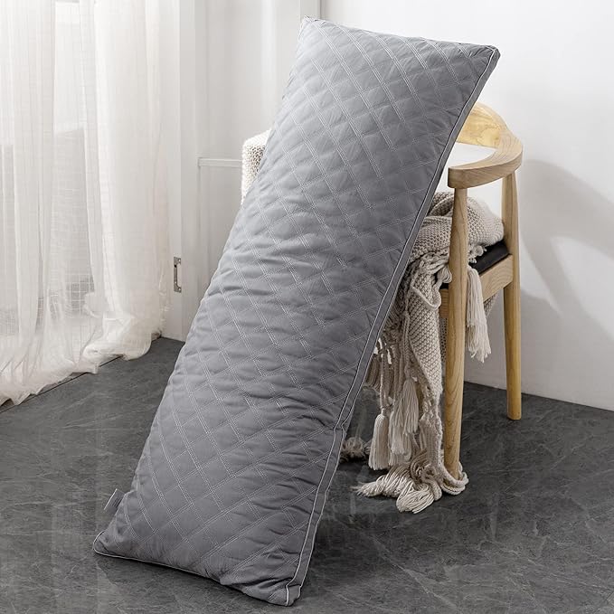Leeden Body Pillow for Adults - Premium Grey Firm Fluffy Long Pillows - 21 x 54 Soft Plush Full Body Pillows - Adjustable Side Pillow for Sleeping